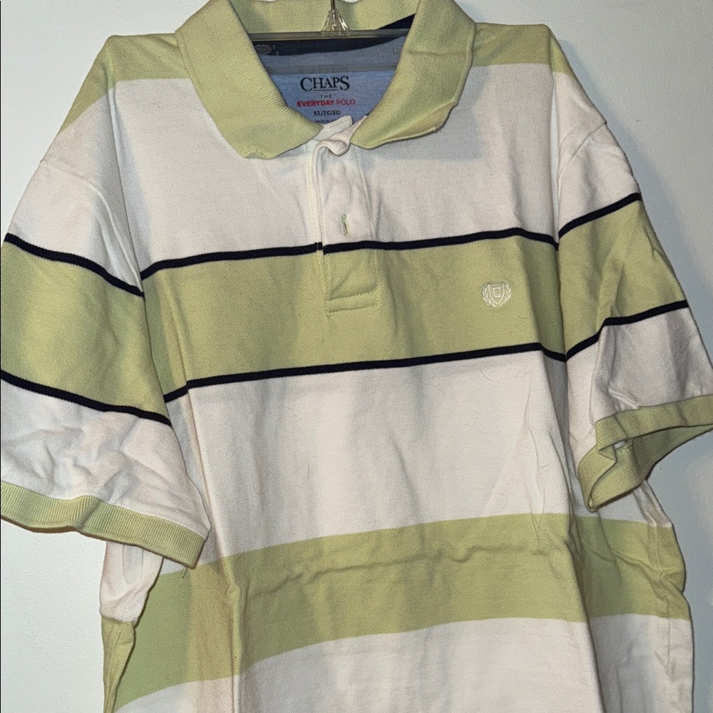 Chaps Green and White Striped Polo